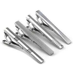 4pcs Tie Bar Clip, Tie Tack Pins Tie Clips for Men Silver Necktie Bar Pinch Clip